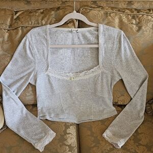 NWOT Free People Intimately long sleeve top with lace details in gray